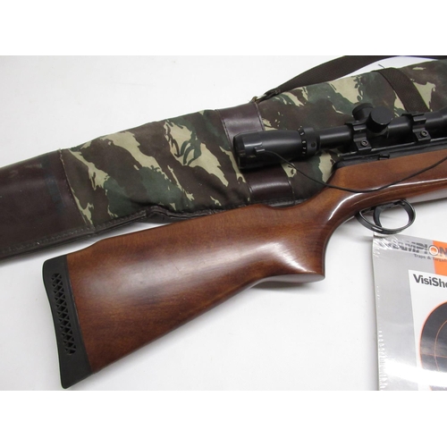 280 - BSA .22 break barrel air rifle with quality mounted scope, and camouflaged gun carry bag