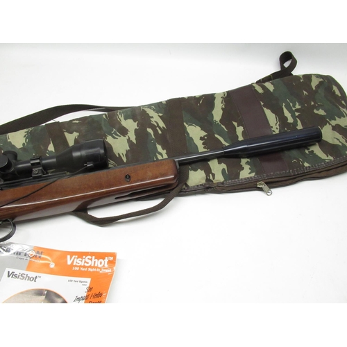 280 - BSA .22 break barrel air rifle with quality mounted scope, and camouflaged gun carry bag