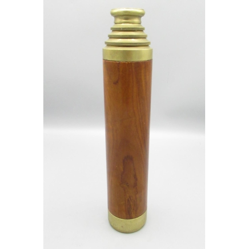 289 - C20th three draw brass and wood telescope, L81cm