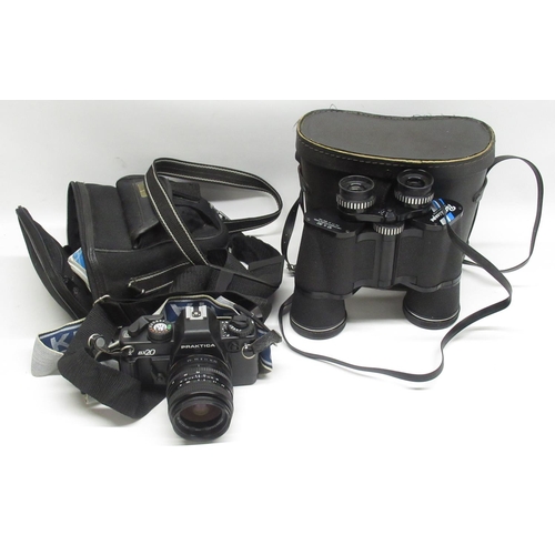 290 - Praktica BX20 camera with black camera carry bag and cased pair of Pathescope 10 x 50 binoculars, (2... 