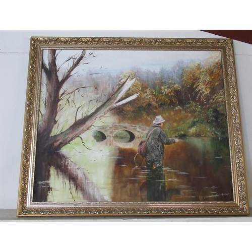 308 - G. Wright (British C20th); Trout Fishing, oil on canvas, signed, 60cm x 73cm