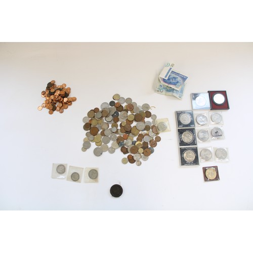 141 - Selection of mixed GB and world coinage incl. commemoratives, four pre-1947 GB silver coins, 1797 ca... 