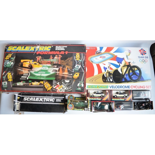 921 - Collection of Scalextric sets, cars and track to include C658 F1 set (missing power control unit) an... 