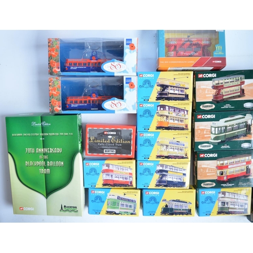 928 - Collection of boxed 1/76 scale (OO gauge) diecast Corgi tram models, mostly limited edition. Content... 