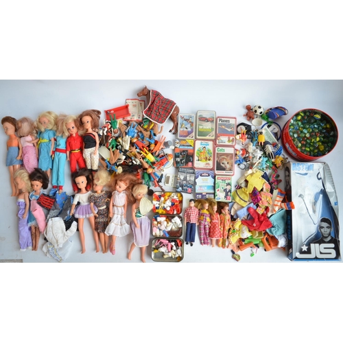 647 - Collection of toys incl. dolls with clothing and other accessories, Top Trump card packs, a Pelham P... 