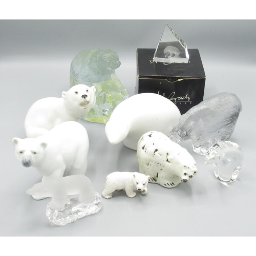 64 - Collection of glass and ceramic Polar Bear figures inc. Snapphane Glastbruk, and a glass etched Pola... 