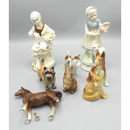 783 - Collection of figures and figurines inc. Beswick Horse a/f, Dog and Rabbit (8)