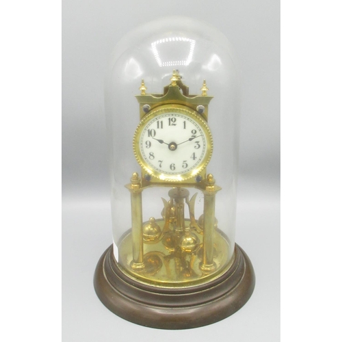 625 - C20th continental brass 400 day suspension clock, cream ceramic Arabic dial, back plate numbered 992... 