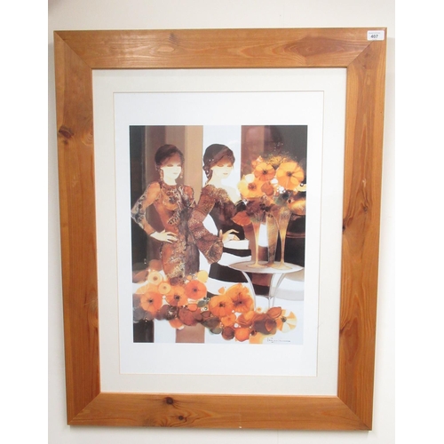 407 - Joel Rougie - pair of late C20th Impressionist style colour prints in pine frames H79cm W49cm