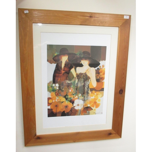 407 - Joel Rougie - pair of late C20th Impressionist style colour prints in pine frames H79cm W49cm