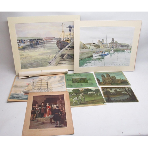 414 - WITHDRAWN - P. J. Haughton - pair of dock side scenes, one showing a Hull trawler, watercolours sign... 