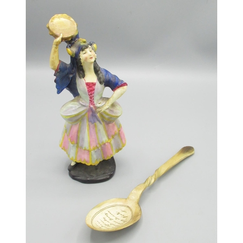 430 - Royal Doulton figure Elsie Maynard HN 639 (repaired) H19cm and a C19th Eastern European carved horn ... 