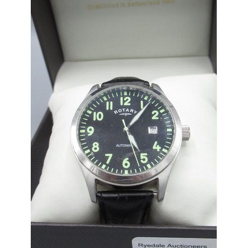 144 - Rotary stainless steel military style automatic wristwatch with date, signed luminous Arabic dial,  ... 