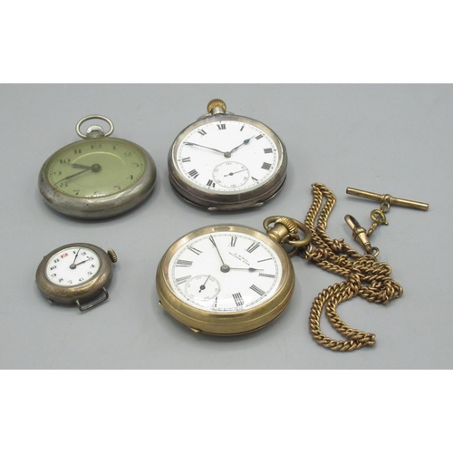 145 - Waltham - rolled gold keyless open faced pocket watch, Bond St Grade movement serial no. 7268667 wit... 