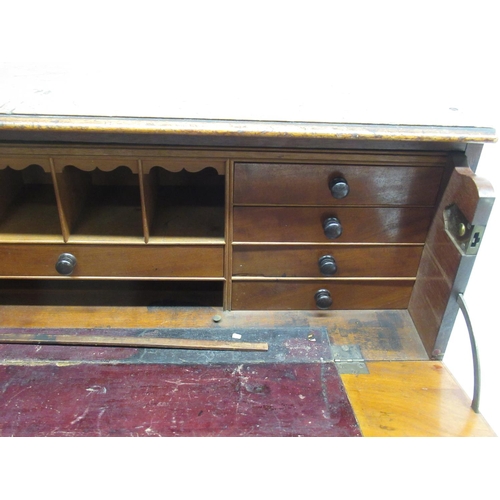 184 - C19th mahogany campaign type bureau with fall front opening to reveal fitted interior with 4 central... 