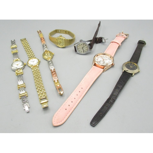 602 - Ladies Continental stainless steel wristwatch with date, ladies Sekonda gold plated wristwatch, five... 