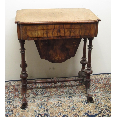 175 - Victorian satinwood inlaid burr and figured walnut writing/needlework table, hinged top with adjusta... 