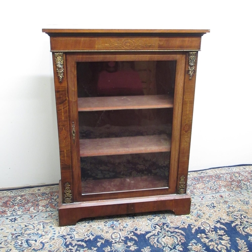 318 - Victorian gilt metal mounted walnut Vitrine with inlaid frieze and glazed door on skirted base, W77c... 