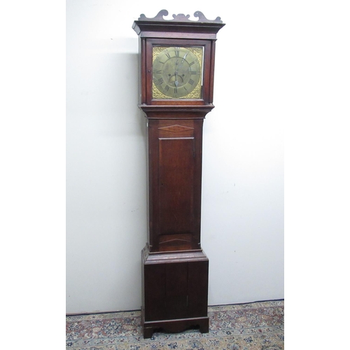 329 - C18th oak long case clock, brass 12in dial with subsidiary seconds and date aperture signed Benj. An... 