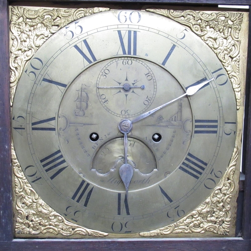 329 - C18th oak long case clock, brass 12in dial with subsidiary seconds and date aperture signed Benj. An... 