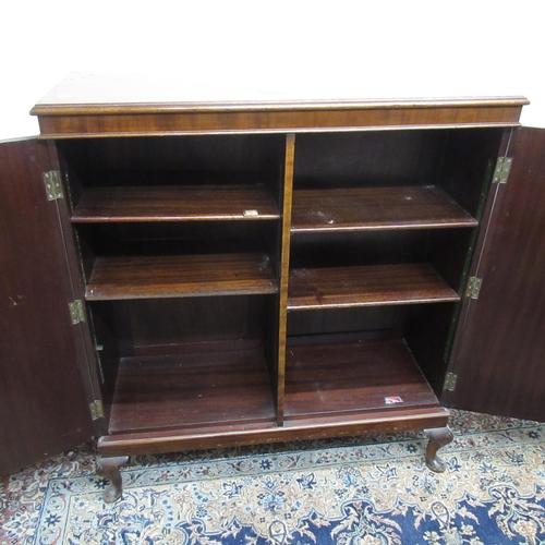 330 - Geo.111 style mahogany side cabinet, two curl veneer doors with fitted interior on cabriole legs, W1... 