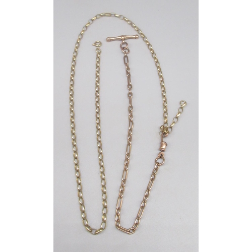 852 - 9ct yellow gold belcher chain necklace, stamped 375, L51cm, and a 9ct rose gold albert, stamped 375 ... 