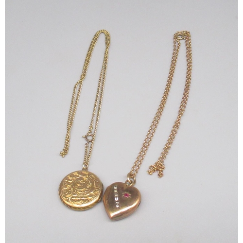 857 - 9ct yellow gold circular locket pendant, stamped 9ct  Back & Front, on yellow metal chain stamped 9c... 