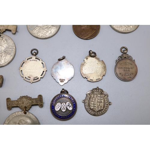 136 - Four hallmarked silver sporting medallions/fobs, two other sporting fobs, and six Edw. VII London Co... 