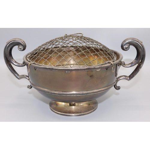 140 - Geo. V hallmarked silver twin handled rose bowl, by Barker Brothers Birmingham 1928, approx. 10.8ozt... 