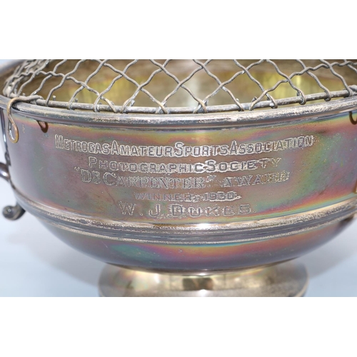 140 - Geo. V hallmarked silver twin handled rose bowl, by Barker Brothers Birmingham 1928, approx. 10.8ozt... 