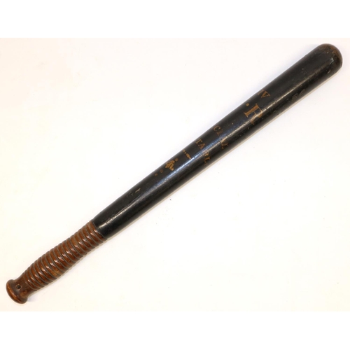 142 - William IV police truncheon marked 'IV WR' and 'Special Constable', black with gilt lettering, maker... 