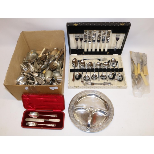 185 - Quantity of silver plate and other cutlery etc. incl. some cutlery with silver bands