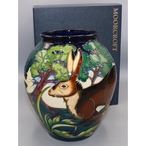 Moorcroft Pottery: Sowerby Hare pattern vase, designed by Philip Gibson, numbered 227/250, dated 2002, with box