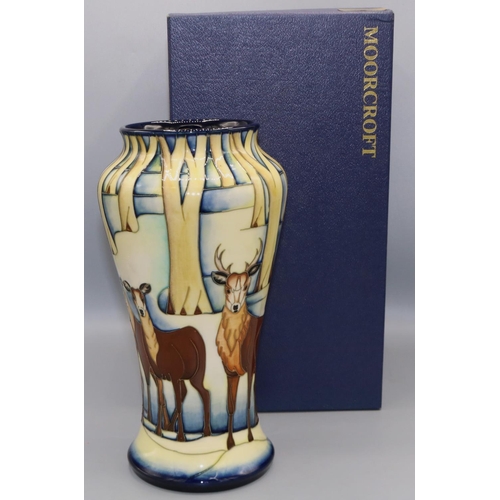 204 - Moorcroft Pottery: Wild Highlanders pattern vase, designed by Sandra Dance, decorated with deer in s... 