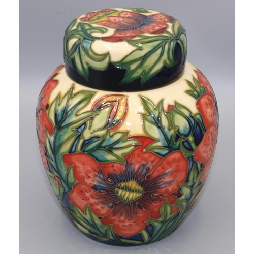 209 - Moorcroft Pottery: ginger jar and cover, decorated with red flowers on a cream ground, dated 2000, H... 