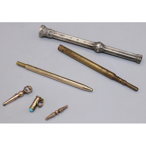 763 - C19th Sampson Mordan silver propelling pencil, the detachable top with inset bloodstone pane, L8.5m;... 