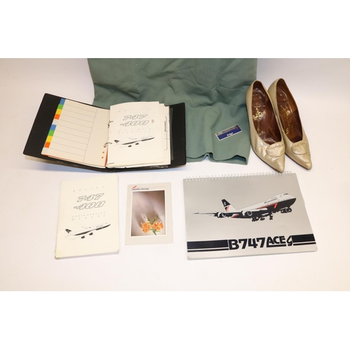 765 - British Airways stewardess uniform items, British Airways ephemera incl. a cabin crew training folde... 