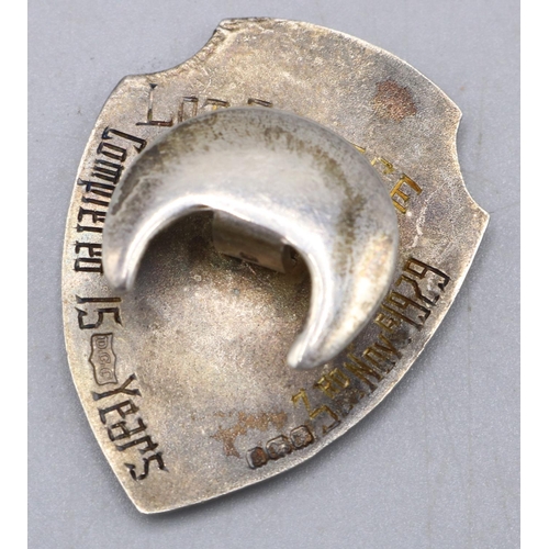 772A - Hallmarked silver shield shaped long service badge