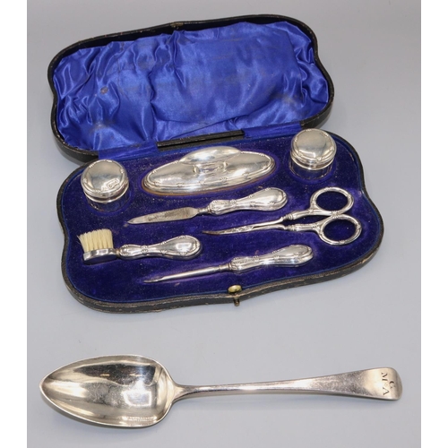 868 - Geo. III silver table spoon, Peter & William Bateman, London, 1807, 2 ozt; and an Ed. VII seven-piec... 