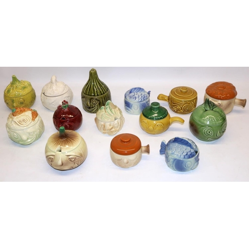 883 - Various Sylvac novelty food storage jars and condiment pots incl. tartare sauce, beetroot, apple sau... 