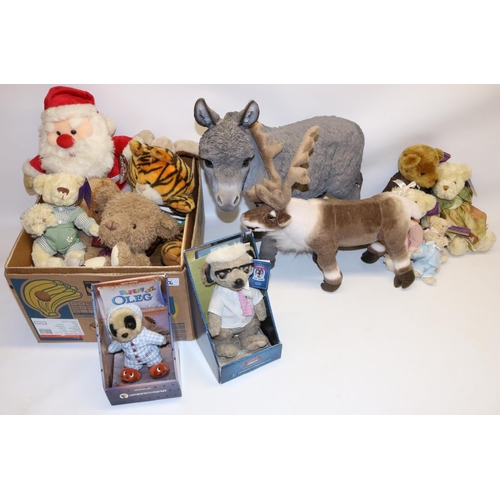 906 - Collection of teddy bears and other soft toys incl. Compare the Meercat, and a Hotant resin figure o... 