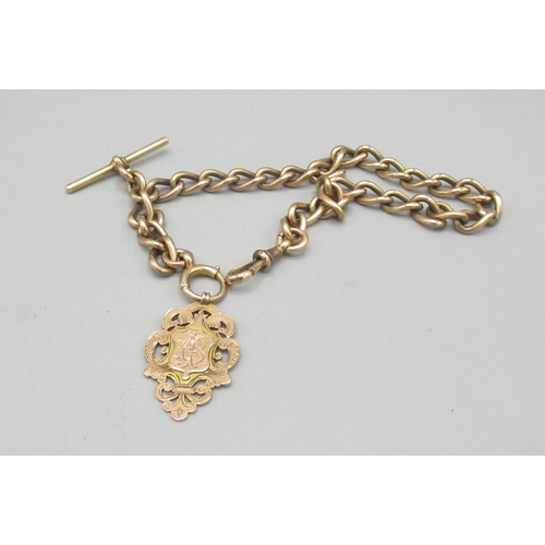 673 - Early C20th 9ct rose gold curb link single watch Albert and presentation fob dated 1906, hallmarked,... 