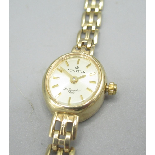 676 - Sovereign - ladies gold quartz wristwatch and matching bracelet, signed gold tone dial with applied ... 