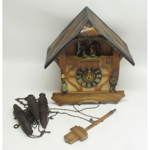 681 - C20th painted and stained triple weight West German Black Forest striking and musical cuckoo clock, ... 