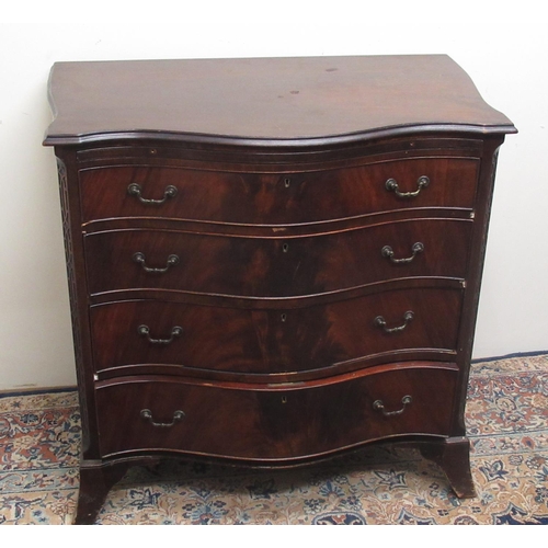 716 - Chippendale style mahogany serpentine front dressing chest with brushing slide on bracket feet, W80c... 