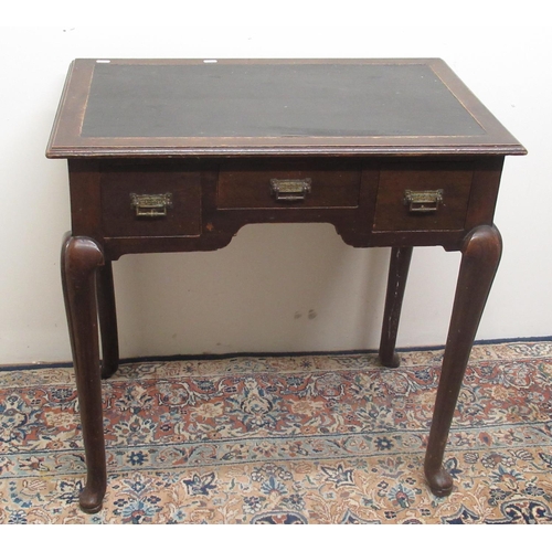 718 - Edwardian mahogany lowboy, with inset top and three drawers on moulded supports with hoof feet, W73c... 