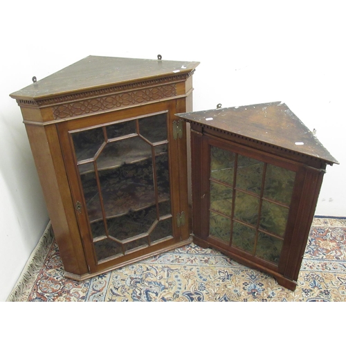 719 - Chippendale style mahogany glazed door corner cabinet and another similar, W69cm D40cm H68cm max (2)