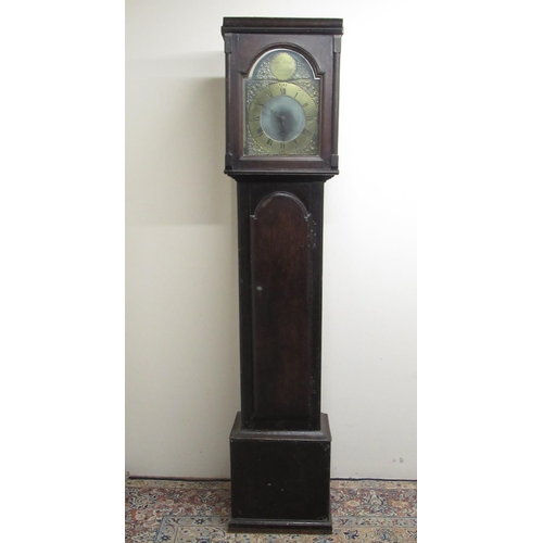 730 - Josh. Wood Scarborough - C18th and later pine long case clock, signed 15in arched brass Roman dial w... 