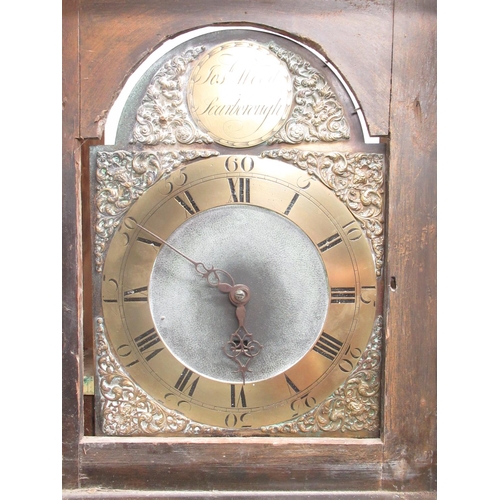 730 - Josh. Wood Scarborough - C18th and later pine long case clock, signed 15in arched brass Roman dial w... 