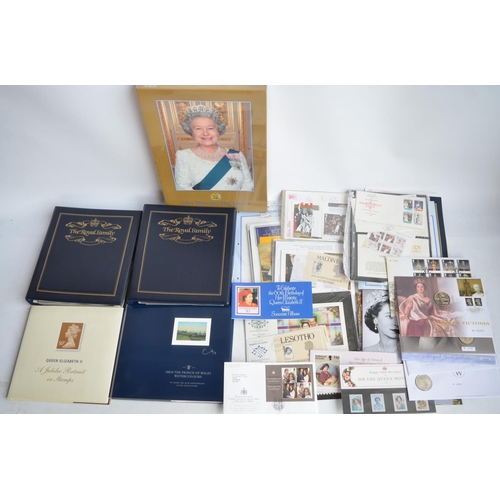 668 - Collection of British Monarchy related stamps, FDC's (including Royal Mint commemorative coins) book... 